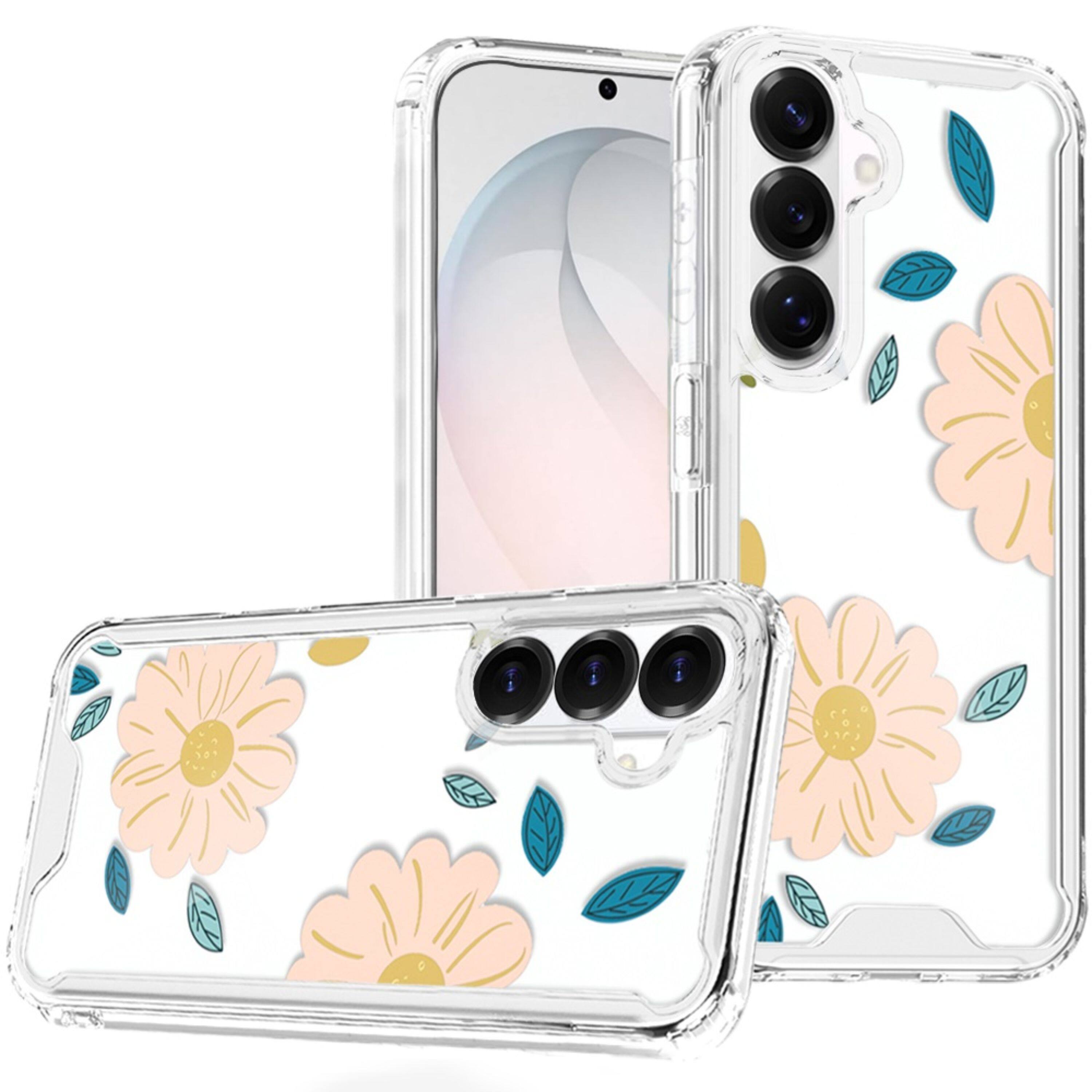 Front. Kitcheniva - Cute Print Design On Clear TPU Cover Plus Tempered Glass For Samsung S26 FE Daisy - Multicolor.