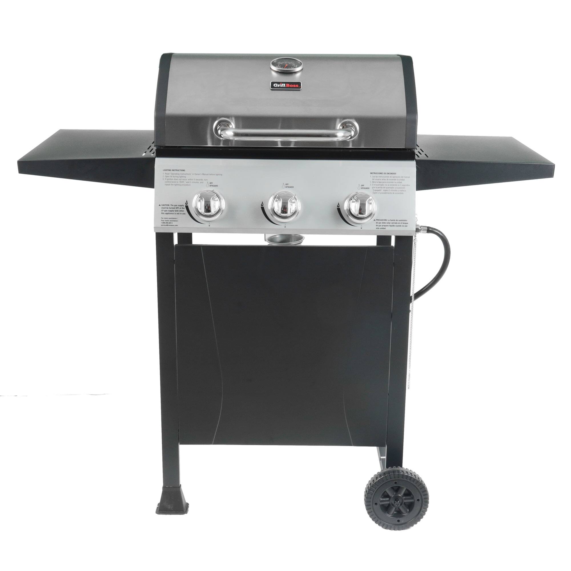 Alt View 7. Grill Boss - Grill Boss 27,000 BTU 3 Burner Propane Gas Grill w/Wheels, Cover, & Side Shelves - Black, Silver.