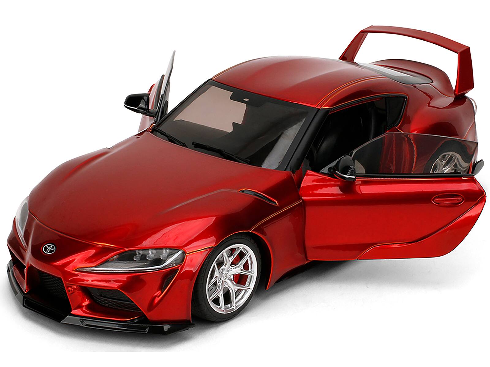 Angle. Jada - Toyota GR Supra Red Metallic "Pink Slips" Series 1/18 Diecast Model Car by Jada - Red.