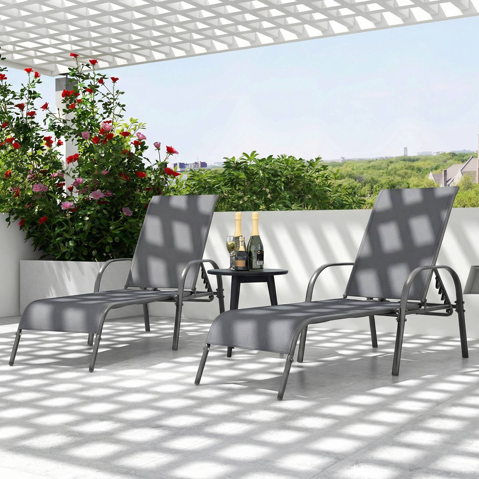 Alt View 3. Costway - Costway 2PCS Patio Lounge Chair Chaise with Adjustable Reclining Armrest - Gray.