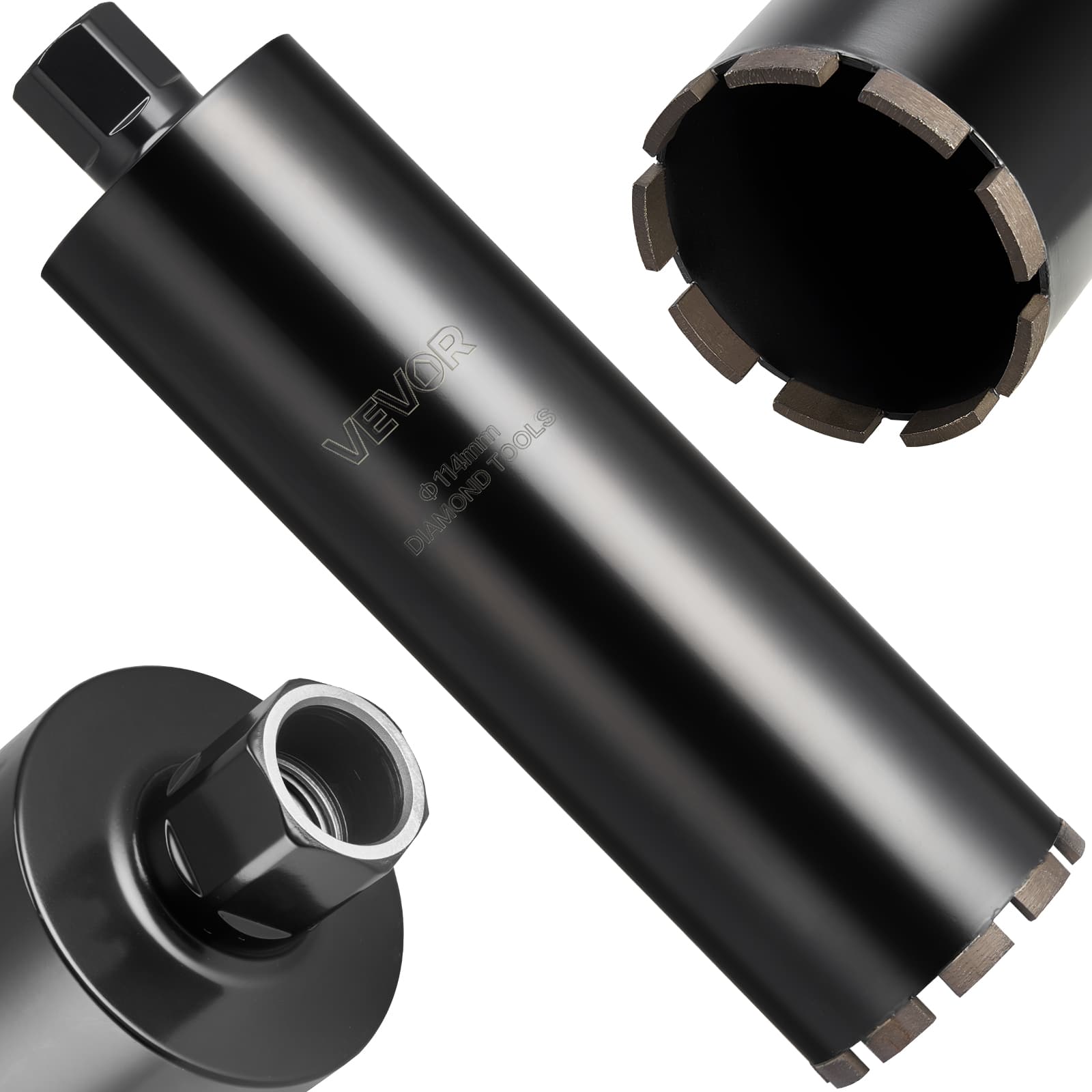 VEVOR - Core Drill Bit, 4-1/2 inch Diameter, 14 inch Drilling Depth, 1-1/4 in-7 Internal Thread, High-Precision Welding - Black