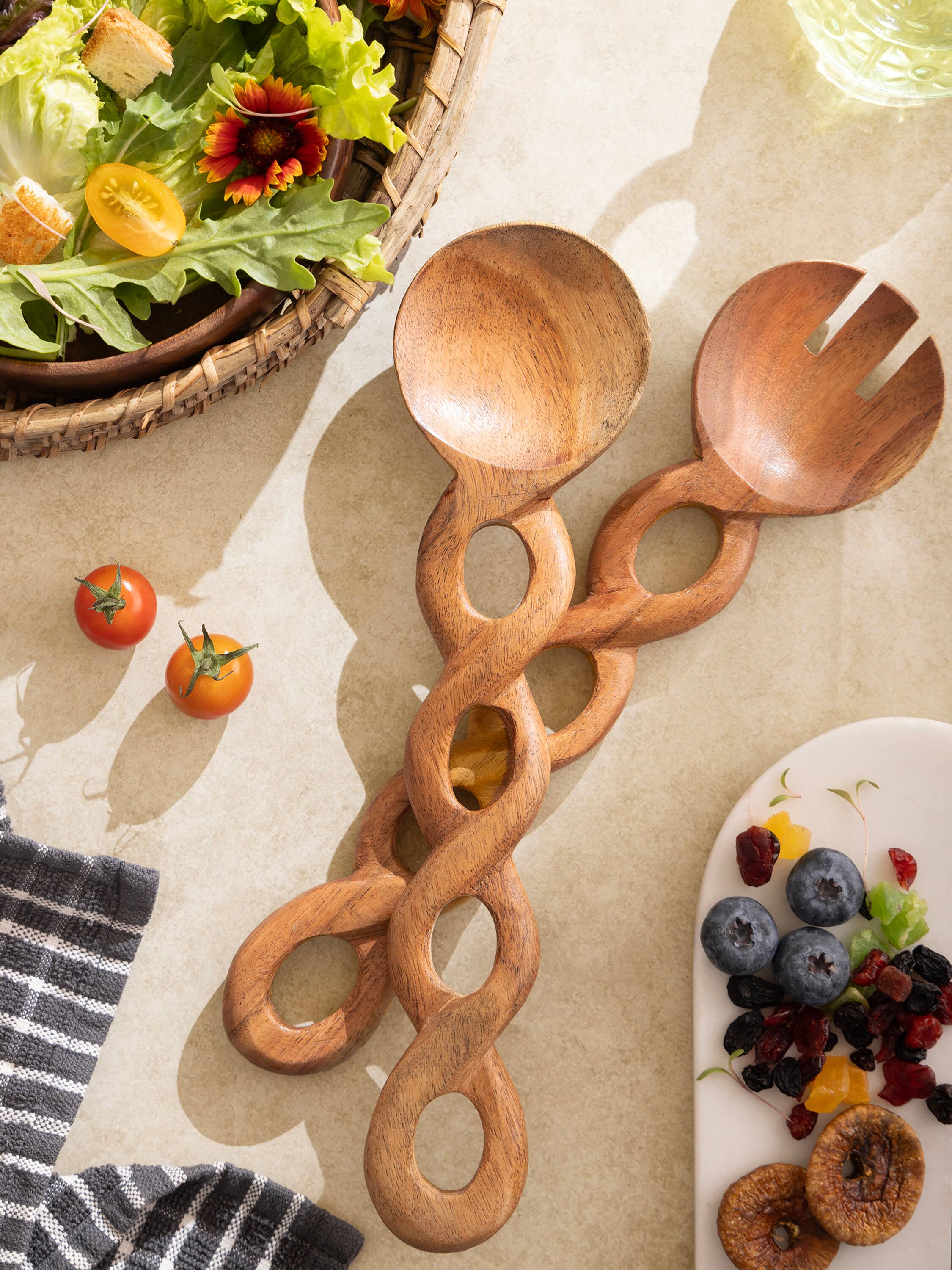 Angle. GAURI KOHLI - Valencia Salad Servers - Shades of brown.