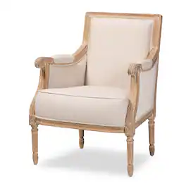 Baxton Studio - Chavanon Wood & Linen Traditional French Accent Chair - Light Beige/Natural