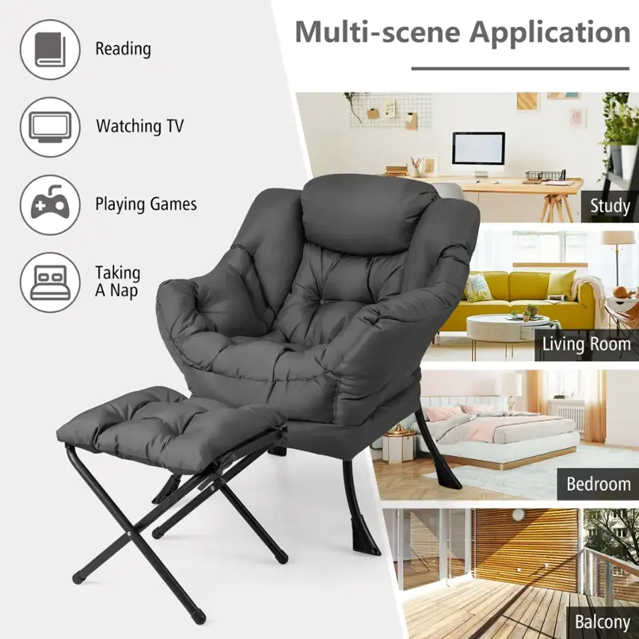 Multi-scene Application: A comfortable chair in a living room, with a TV and a laptop nearby, and a remote control on the couch.