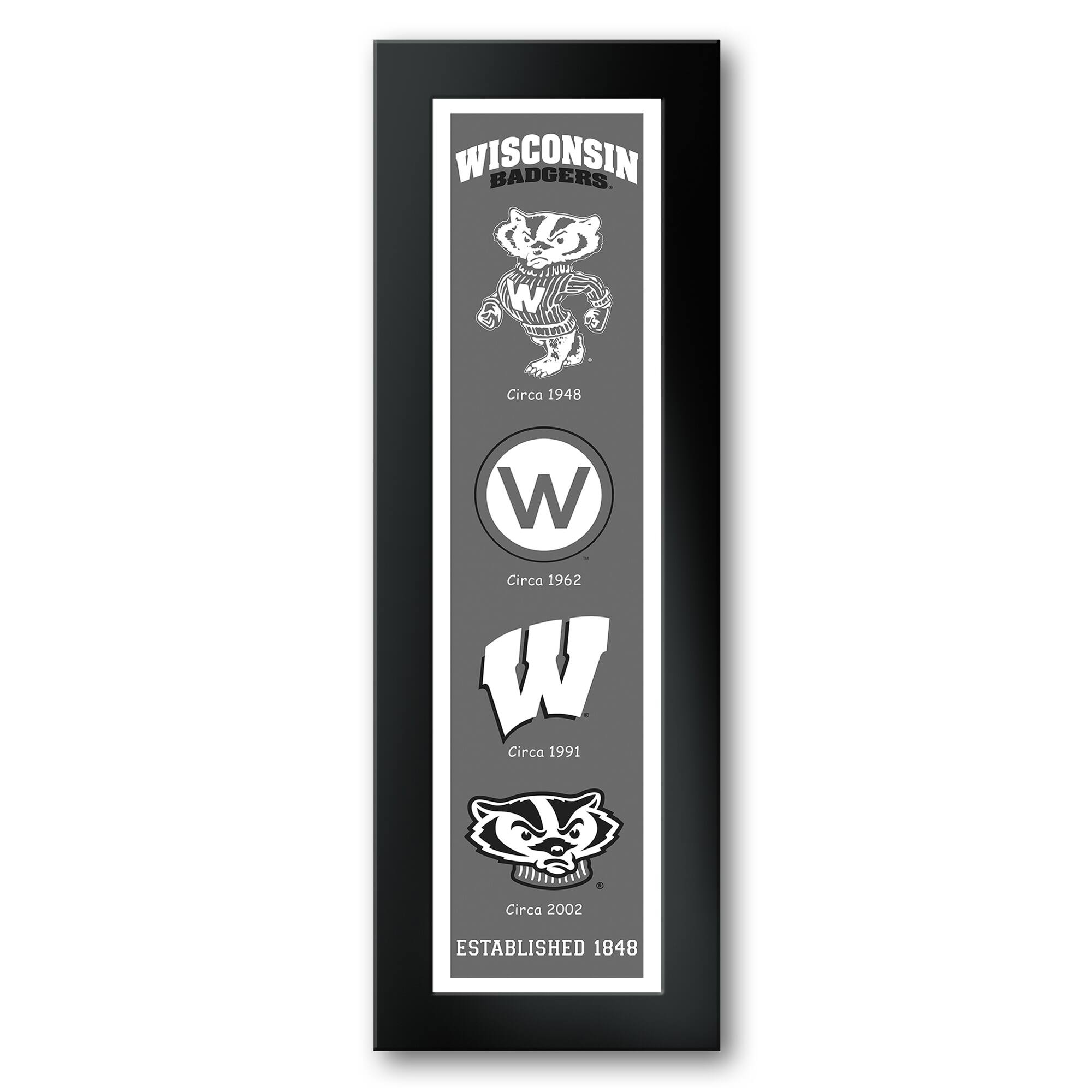 Wisconsin Badgers Framed 12" x 36" Logo Heritage Art Print