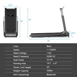 Kadyn - Treadmill, Electric Treadmill, Walking Jogging Machine,Compact Folding Treadmill with Touch Screen APP Control - Black