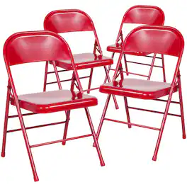 Emma + Oliver - 4 Pack Triple Braced & Double Hinged Metal Folding Chair - Red