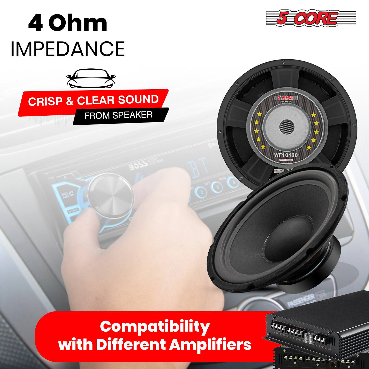 4 Ohm IMPEDANCE

CRISP & CLEAR SOUND FROM SPEAKER

5 CORE

WF10120

Compatibility with Different Amplifiers