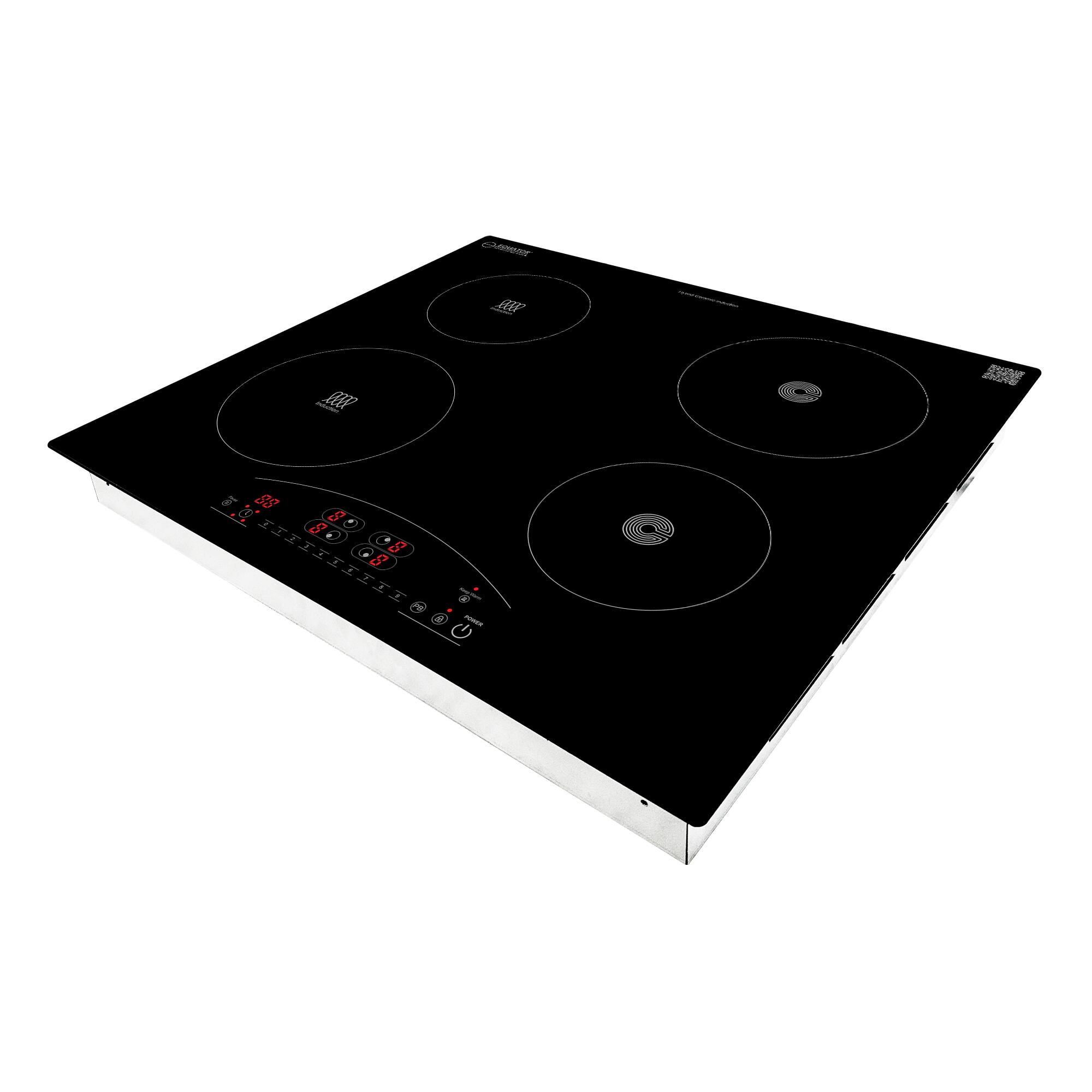 Angle. Equator - Equator 24" Built-in Electric Cooktop | Hybrid Ceramic & Induction 4-Burner | 9 Power Levels Triple Heating Element 220V - Black.