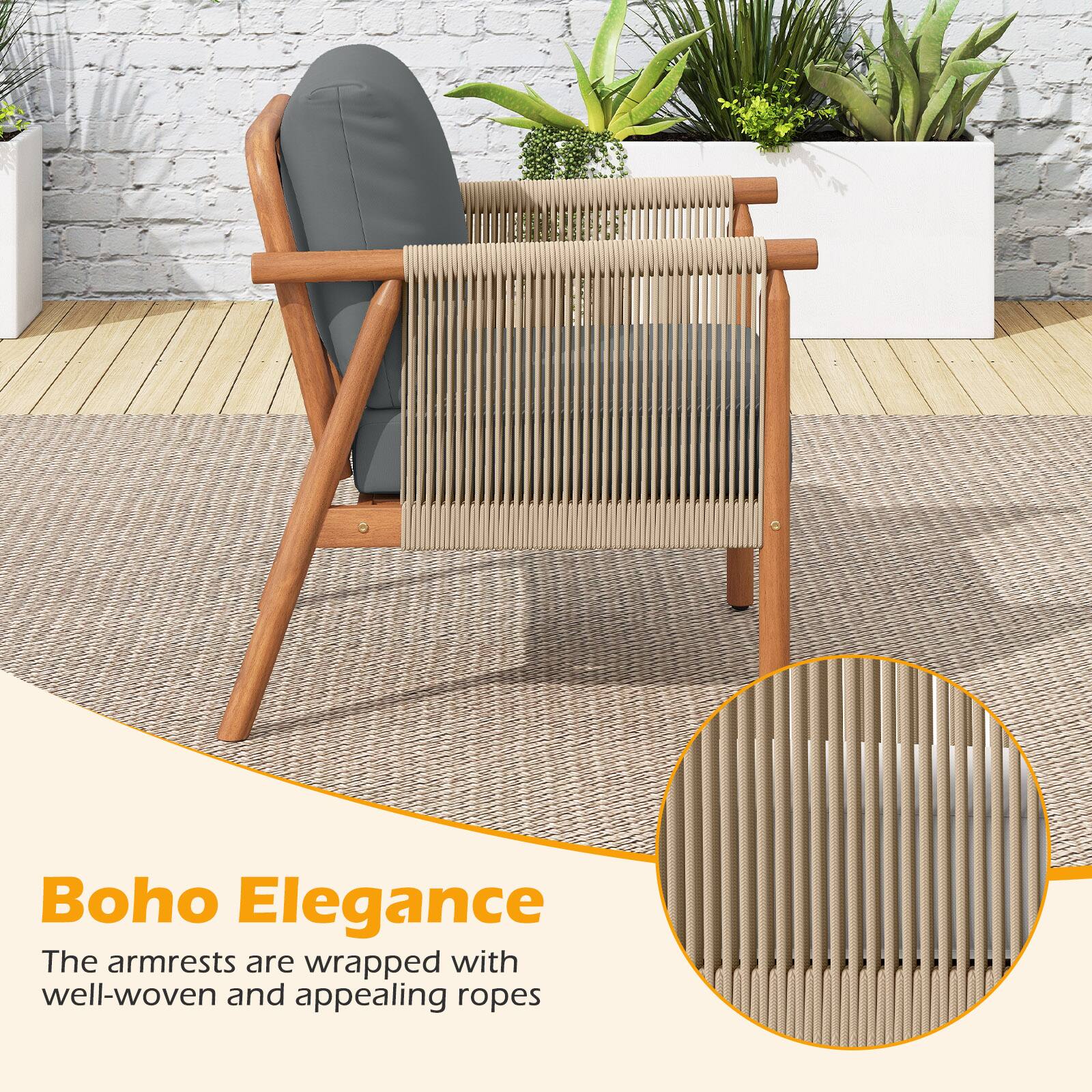 Boho Elegance

The armrests are wrapped with well-woven and appealing ropes