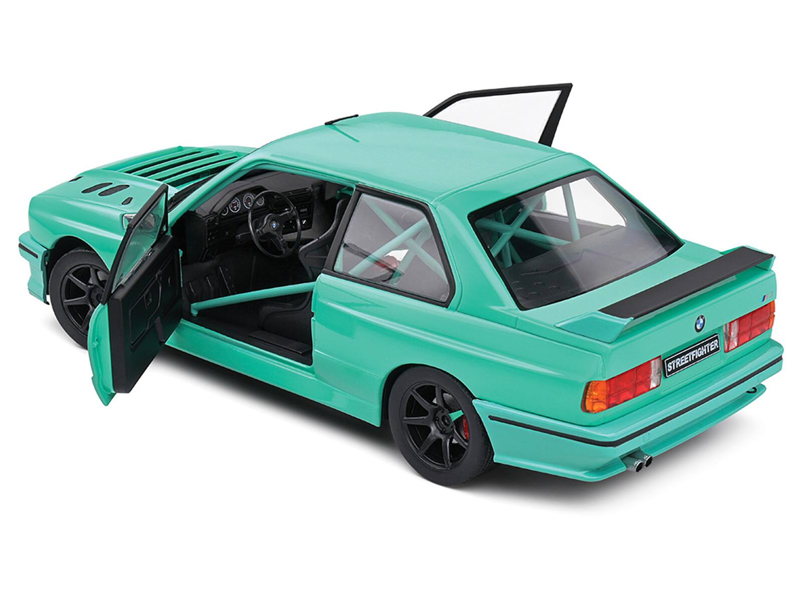 Alt View 1. Solido - 1990 BMW E30 M3 Custom "Drift Missile" Tiffany Blue 1/18 Diecast Model Car by Solido - Blue.