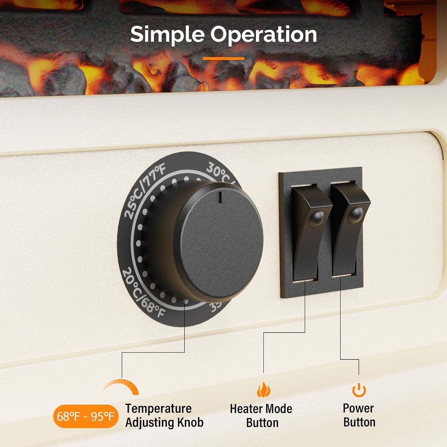 Simple Operation

25C/77F 20C-A%F

30C 30

Temperature 68F - 95F Adjusting Knob

Heater Mode Button

Power Button