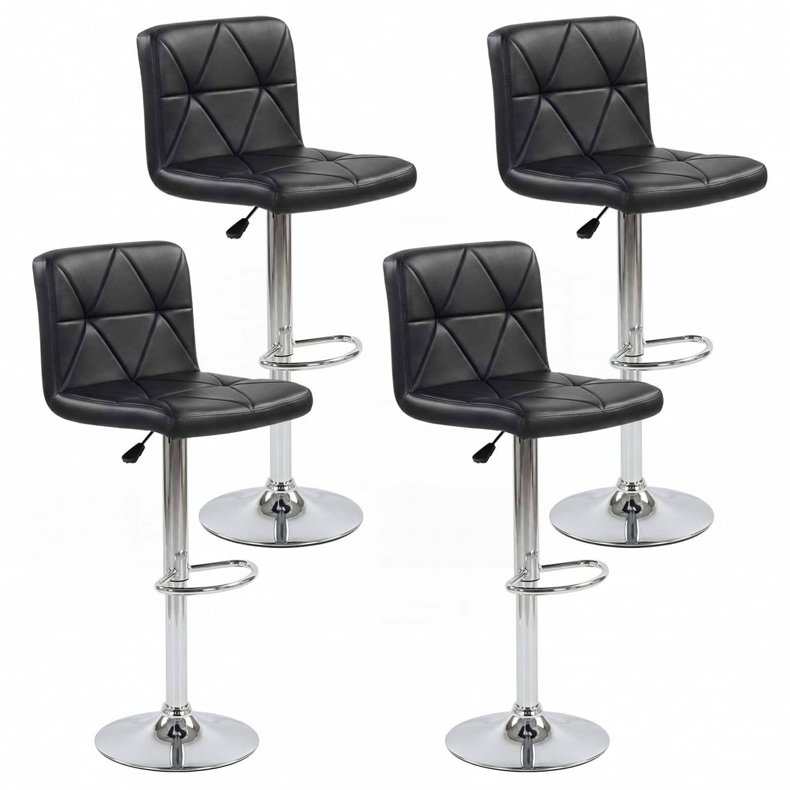 Gymax - Bar Stools Set of 4 Adjustable Swivel Barstools w/Back & Footrest for Kitchen - Black