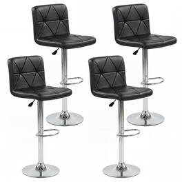 Gymax - Bar Stools Set of 4 Adjustable Swivel Barstools w/Back & Footrest for Kitchen - Black