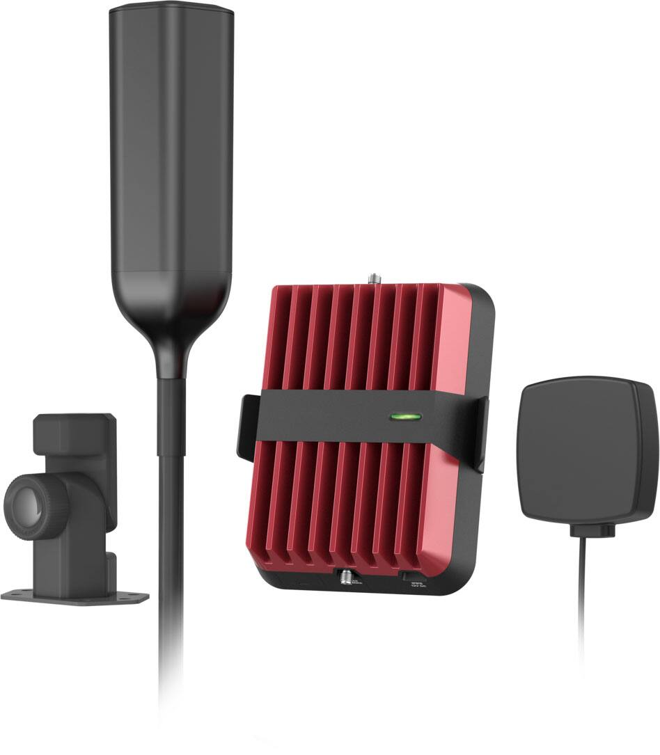 Left. weBoost - Drive Reach RV II Cell Signal Booster Kit for RVs, Boosts 5G & 4G LTE for all carriers - Red.