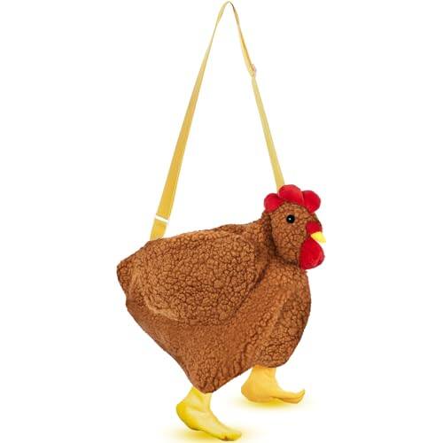 Front. DORLUKFU - Chicken Hen Purse Bag Fluffy Shoulder Handbag Cute Funny Animal Gift for Christmas for Women - Khaki.