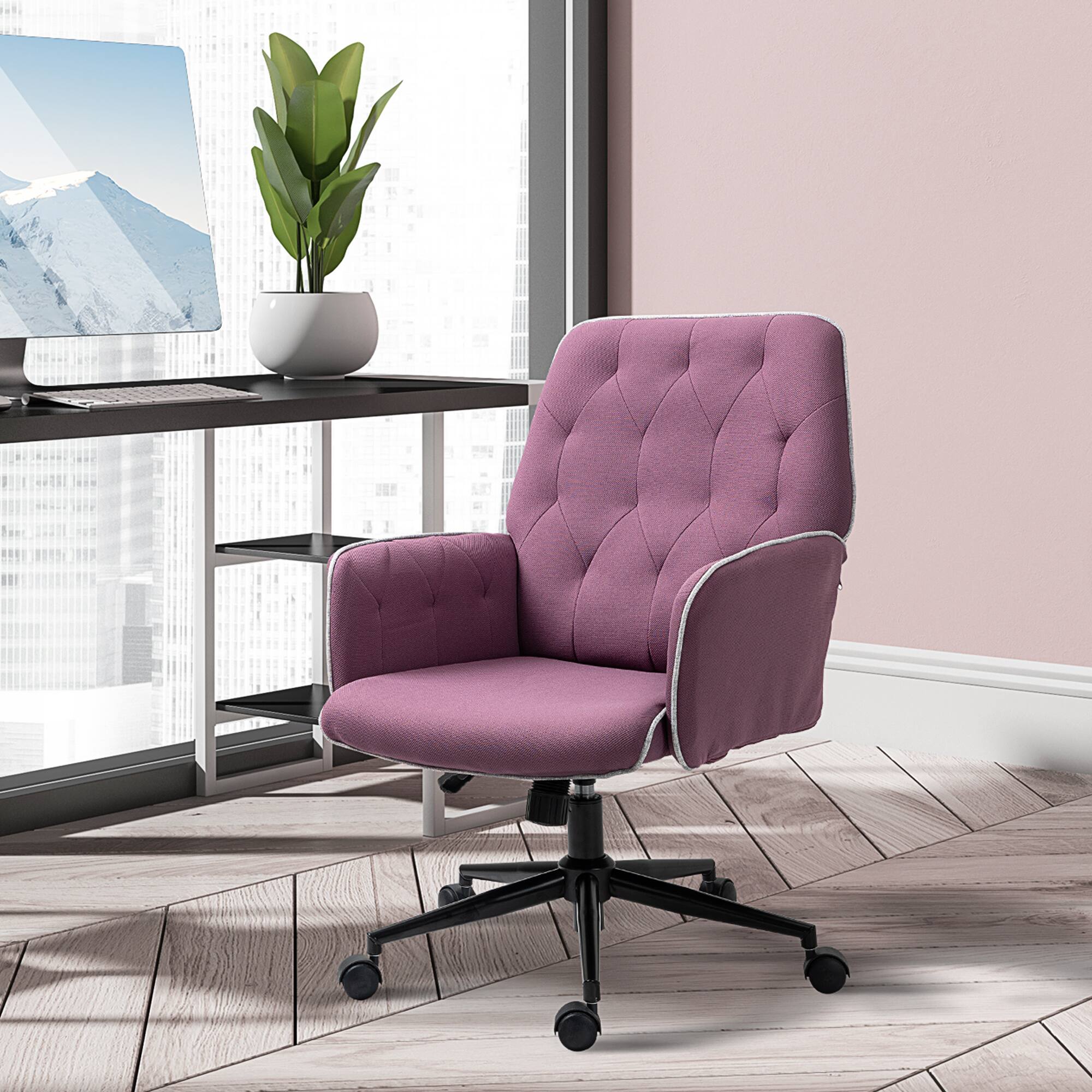 Alt View 2. Vinsetto - Spandex Home Office Chair, Tufted Height Adjustable Computer Desk Chair with Swivel Wheels and Padded Armrests - Purple.