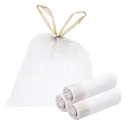 Unique Bargains - 120pcs Trash Bags with Drawstring, 8.7 Gallon 24" Unscented Bathroom Bin Liners for Home Office Kitchen - Champagne Gold