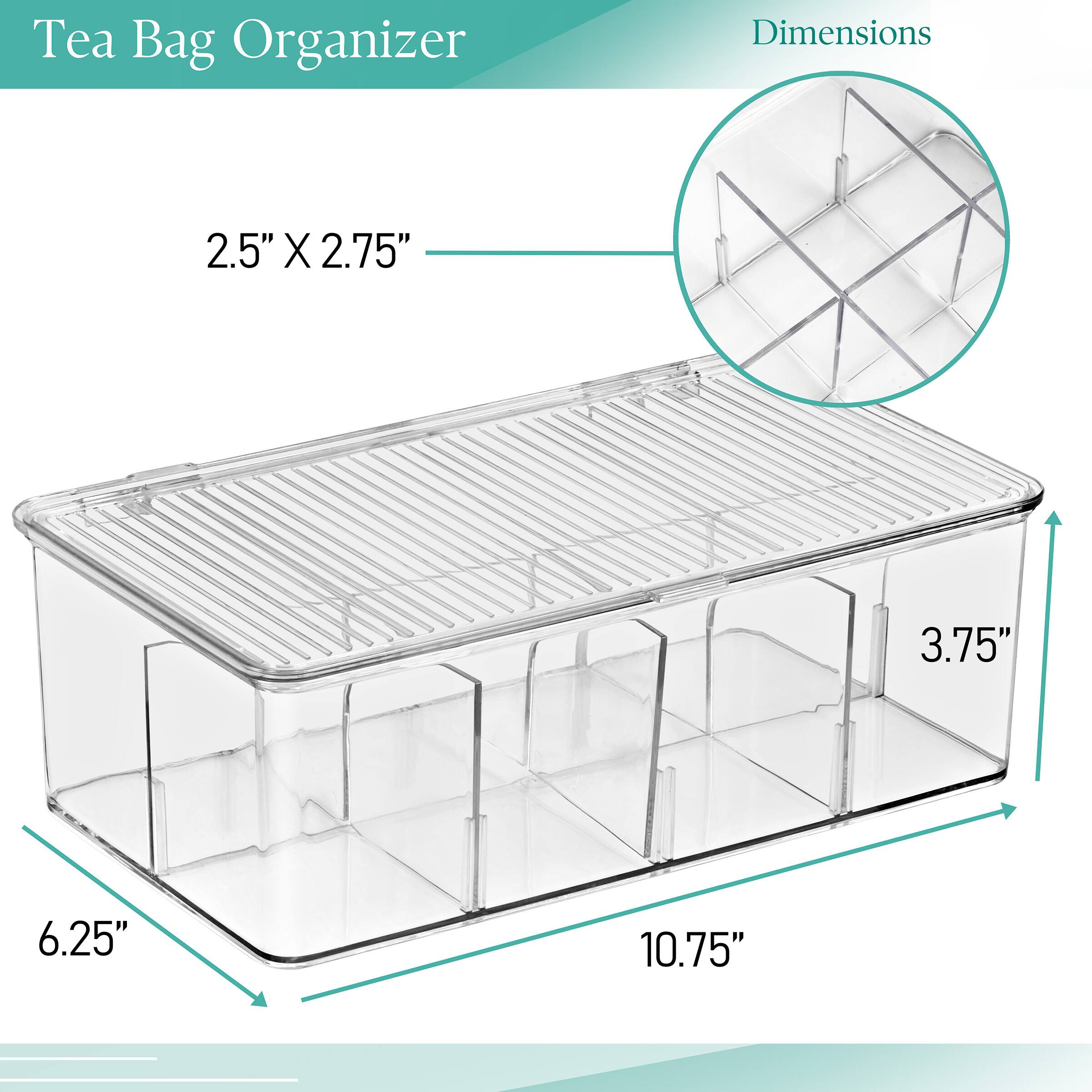 Tea Bag Organizer

Dimensions

2.5" X 2.75"

3.75"

6.25"

10.75"