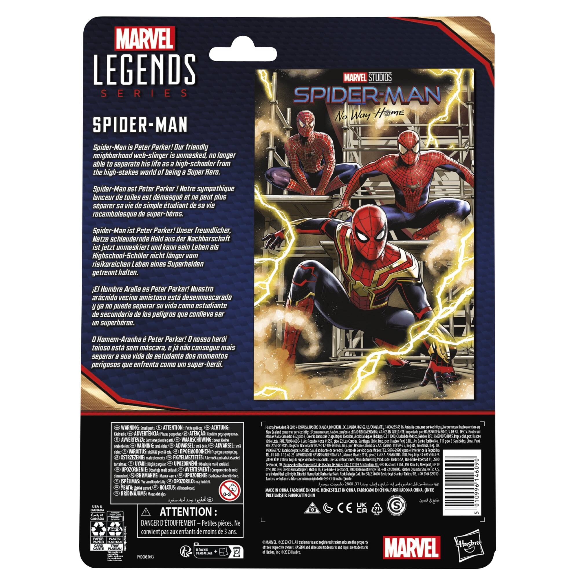 **MARVEL LEGENDS SERIES**

**SPIDER-MAN**

Spider-Man is Peter Parker! Our friendly neighborhood web-slinger is unmasked, no longer able to separate his life as a high-schooler from the high-stakes world of being a Super Hero.

Spider-Man est Peter Parker ! Notre sympathique lanceur de toiles est démasqué et ne peut plus séparer sa vie de simple étudiant de sa vie rocambolesque de super-héros.

Spider-Man ist Peter Parker! Unser freundlicher, Netzschleudernde Held aus der Nachbarschaft ist jetzt unmaskiert und kann sein Leben als Highschool-Schüler nicht länger vom riskanten Leben eines Superhelden getrennt halten.

El Hombre Araña es Peter Parker! Nuestro arácnido vecino amistoso está desenmascarado y no puede separar su vida como estudiante de secundaria de los peligros que conlleva ser un superhéroe.

Homem-Aranha é Peter Parker! Nosso herói teioso está sem máscara e já não consegue mais separar sua vida de estudante dos momentos perigosos de super-herói.

---

**MARVEL STUD