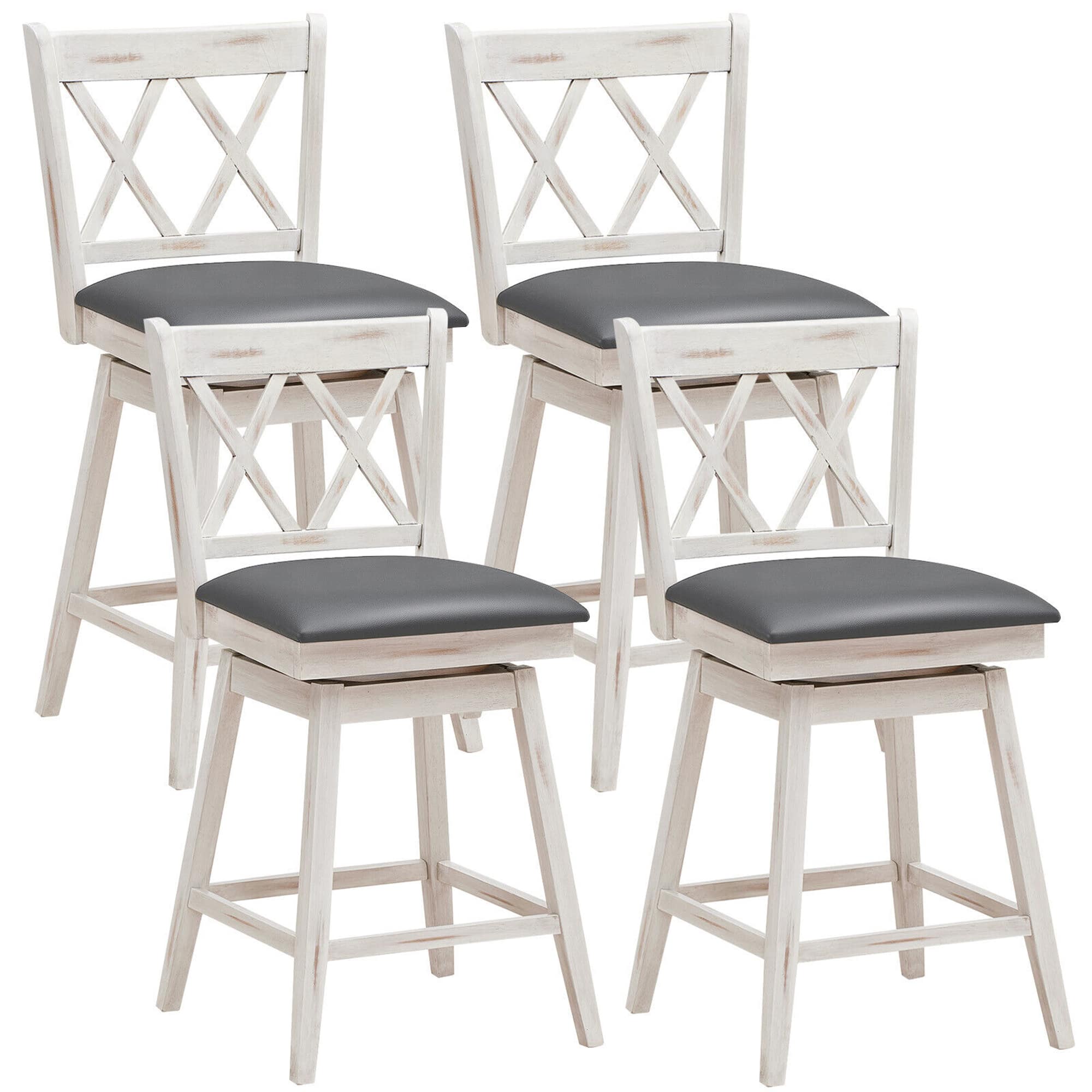 Gymax - Set of 4 Barstools Swivel Counter Height Chairs w/Rubber Wood Legs - Antique White