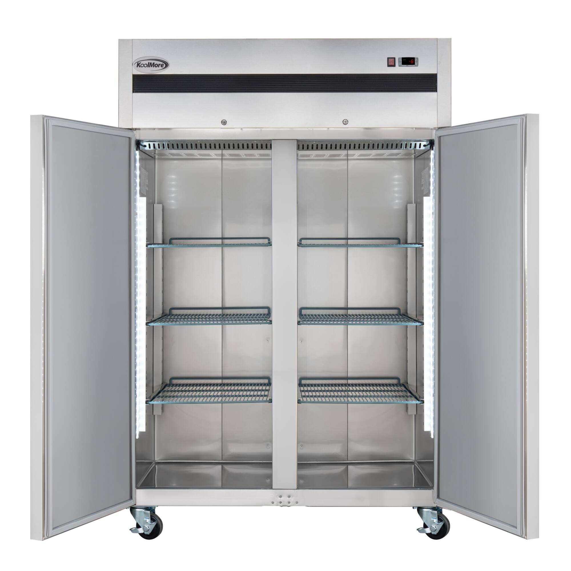 Alt View 3. Koolmore - 54 in. Two-Door Commercial Reach-In Freezer with Top-Mounted Compressor, 49 cu. ft. in Stainless-Steel - Stainless steel.