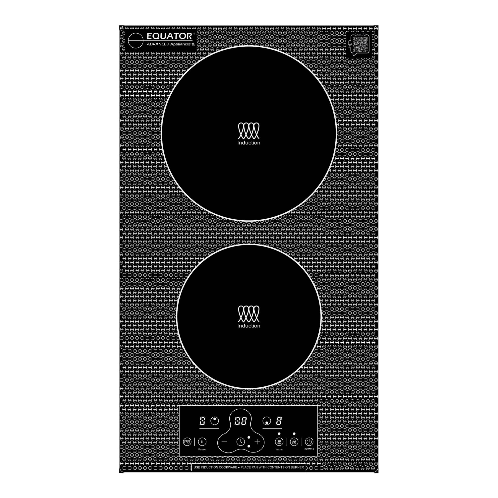 Equator - 12" Built-In/Freestanding 2 Burner VERTICAL Induction Cooktop 110V - Black