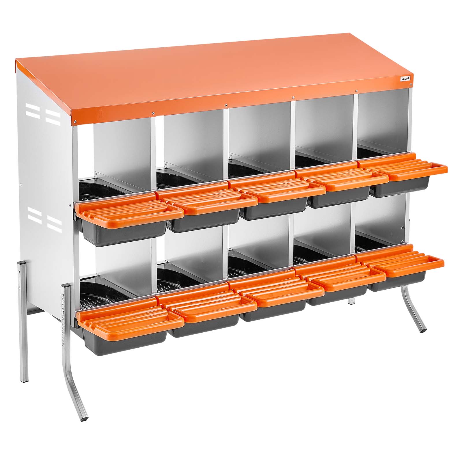 Alt View 5. VEVOR - Chicken Nesting Boxes,10 Compartments, with Support Legs,Easy Egg Collection, Galvanized Steel and High-Strength Plastic - Orange + black + silver.