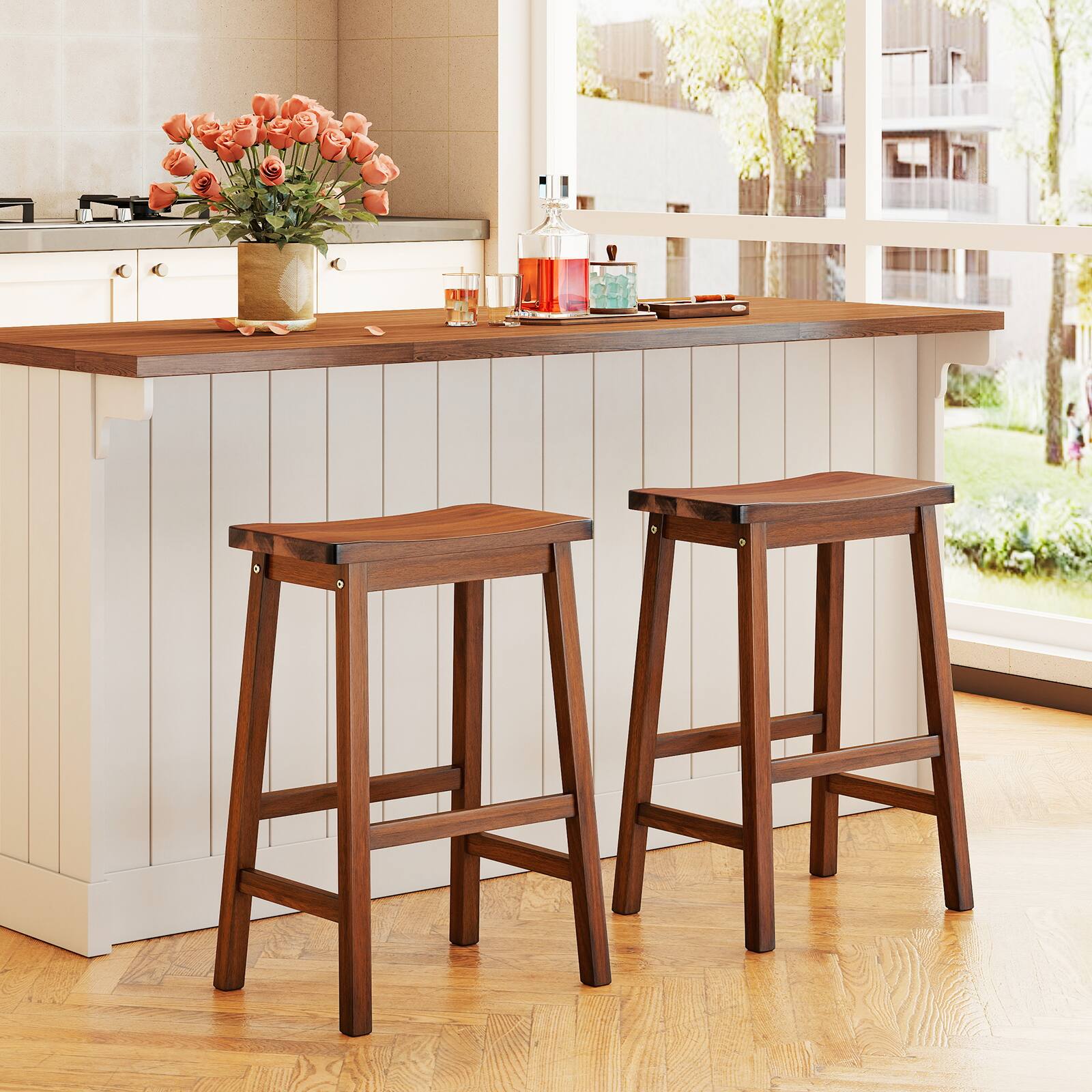 Alt View 8. Gymax - Gymax Saddle-Seat Counter Height Stools Set of 4 Backless Barstools w/ Curved Seat - Brown.
