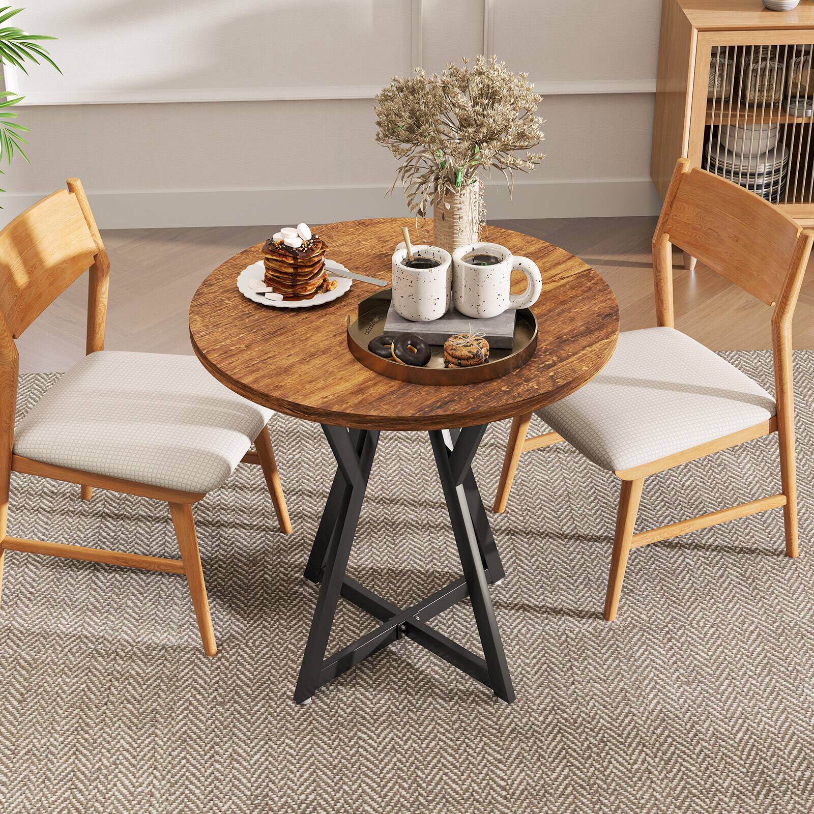 Alt View 1. Gymax - Gymax 31.5Inch Round Dining Table for 2-4Modern Kitchen Table w/Thick Wooden Tabletop - Brown.