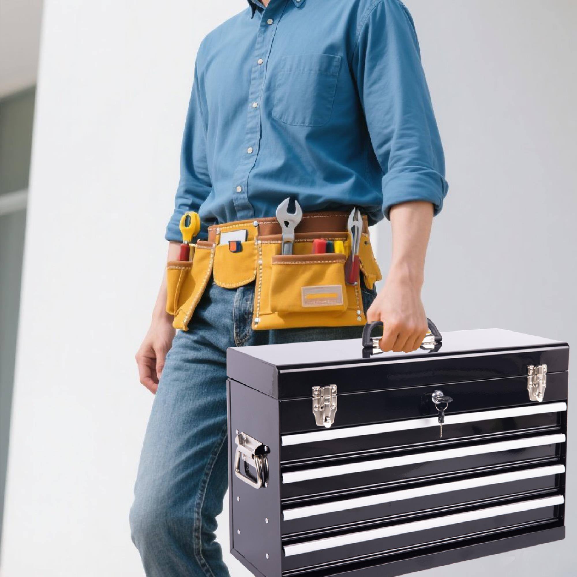 Alt View 5. Boyel Living - Heavy Duty Metal Tool Box, 21-inch, Portable Metal Tool Box with 4 Drawers.
