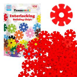 PicassoTiles - 108 PC Red Interlocking Plastic Disc, Building Chip Blocks Toy Set for Boys & Girls 3+