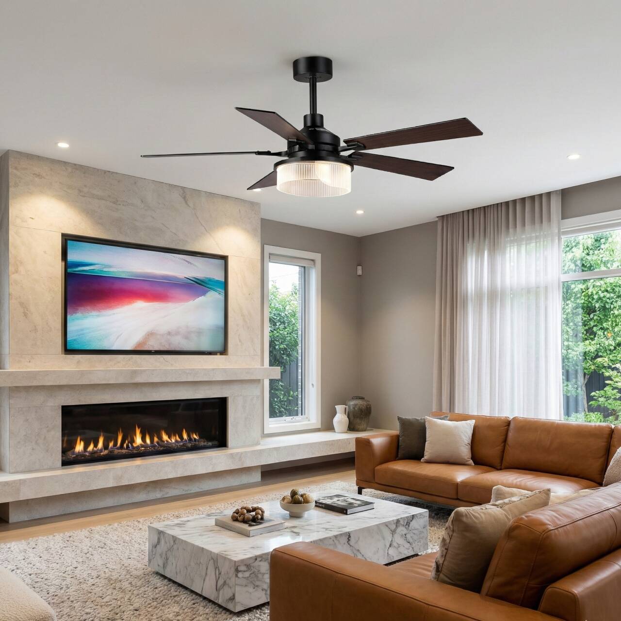 Angle. Parrot Uncle - 52-inch Modern Matte Black Stepless Dimming 3CCT Integrated LED Ceiling Fan with Reversible Blades - Black.