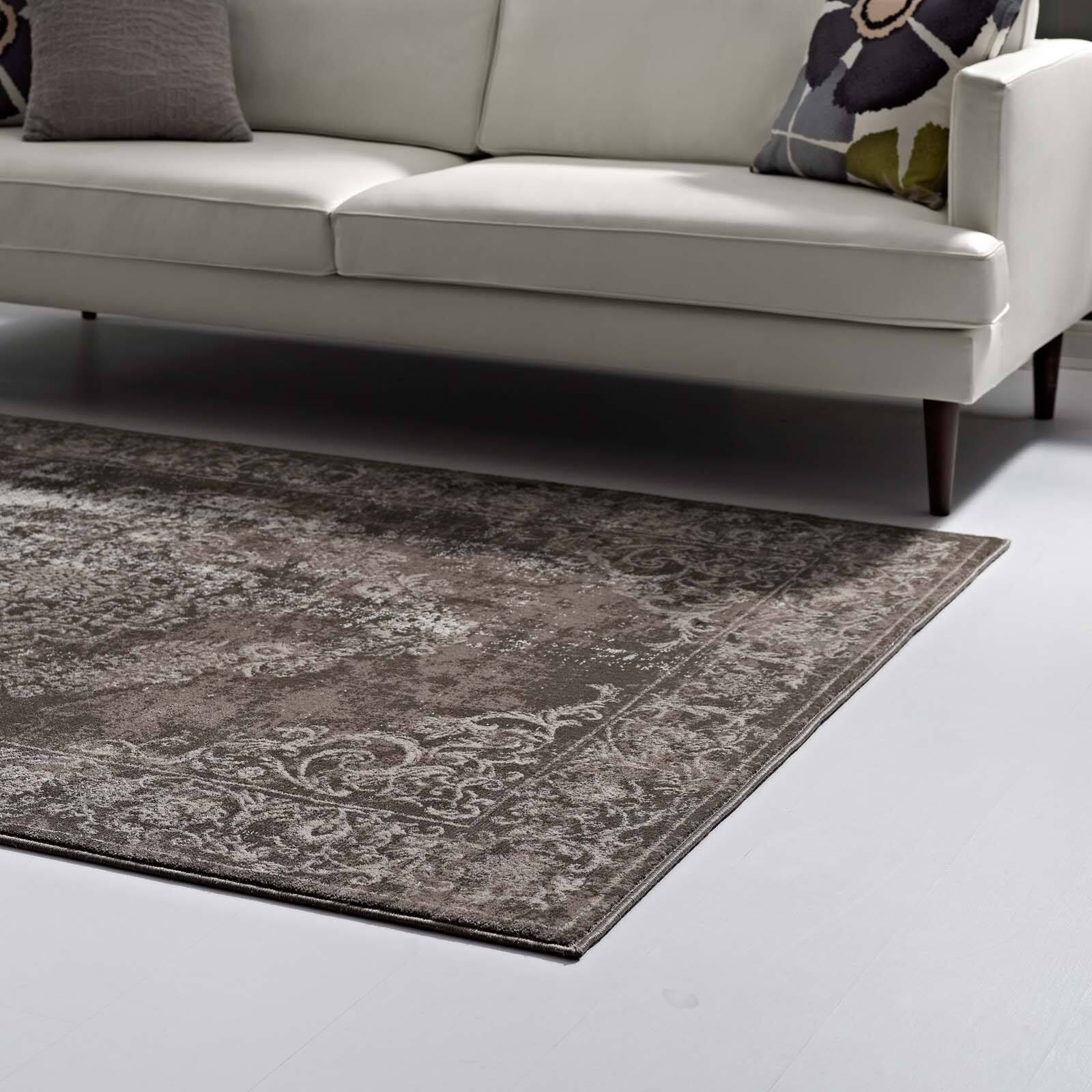 Back. Modway - Gamela Rustic Vintage Ornate Floral Medallion Area Rug - Antique Light and Dark Brown.