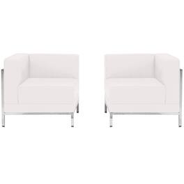 Emma + Oliver - Home Office Faux Leather 2 Piece Corner Chair Set with Ganging Clips - Melrose White