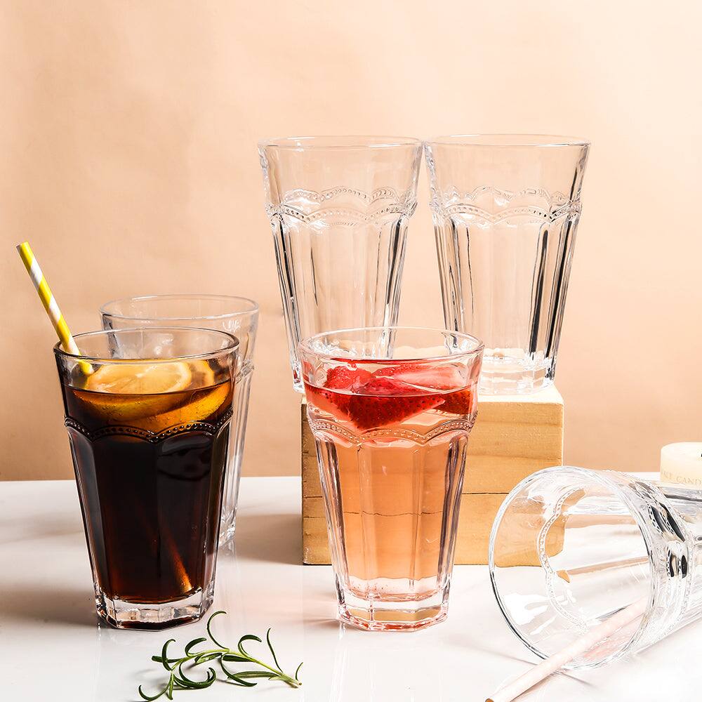 Back. BreeBe - Pearl Ridge Highball Glasses (13 oz. set of 6) - Clear.