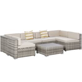 Outsunny - 7-Piece Patio Furniture Set, Outdoor Wicker Conversation Set, All Weather PE Rattan Sectional Sofa Set - Beige