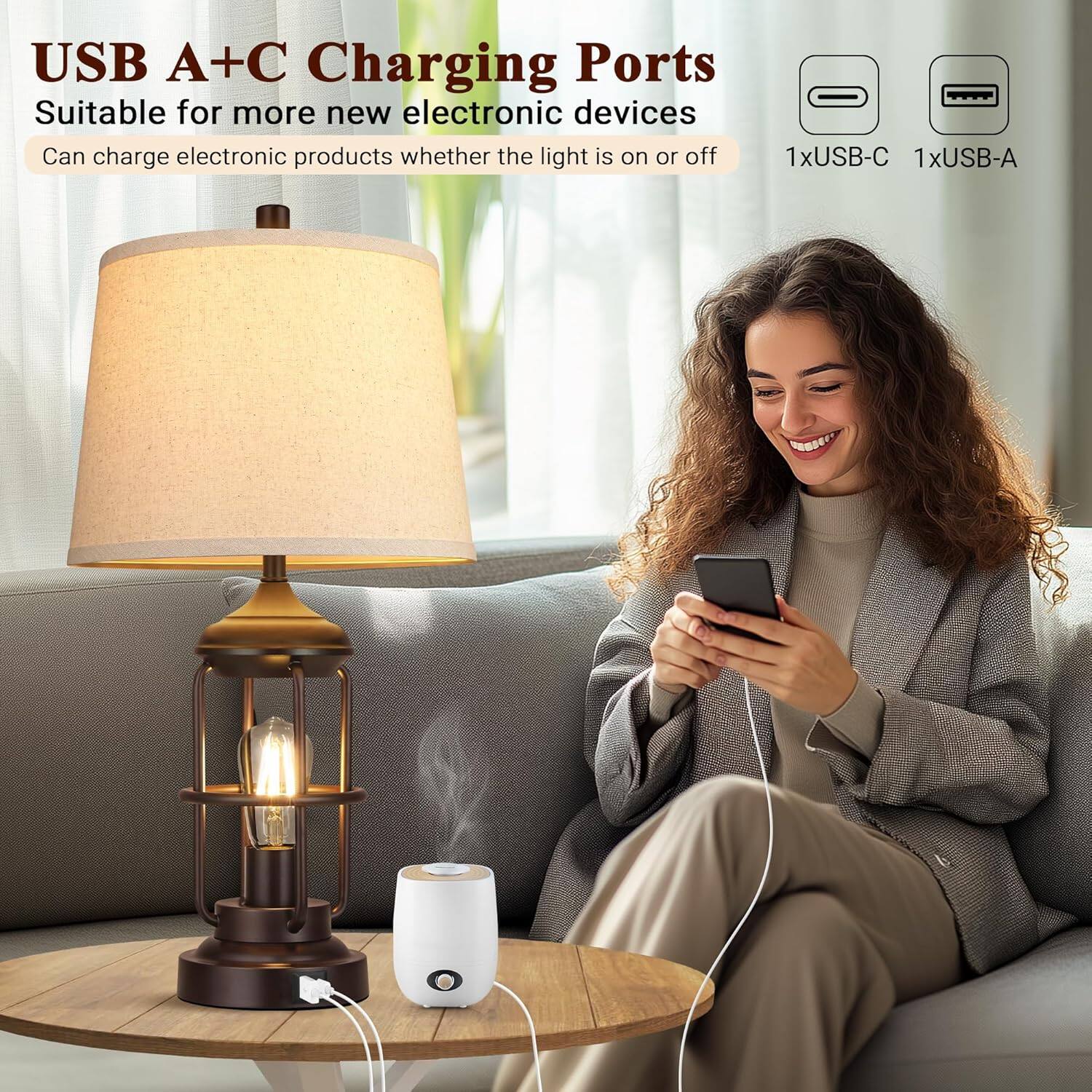 USB A+C Charging Ports  
Suitable for more new electronic devices  
Can charge electronic products whether the light is on or off  
1xUSB-C  
1xUSB-A