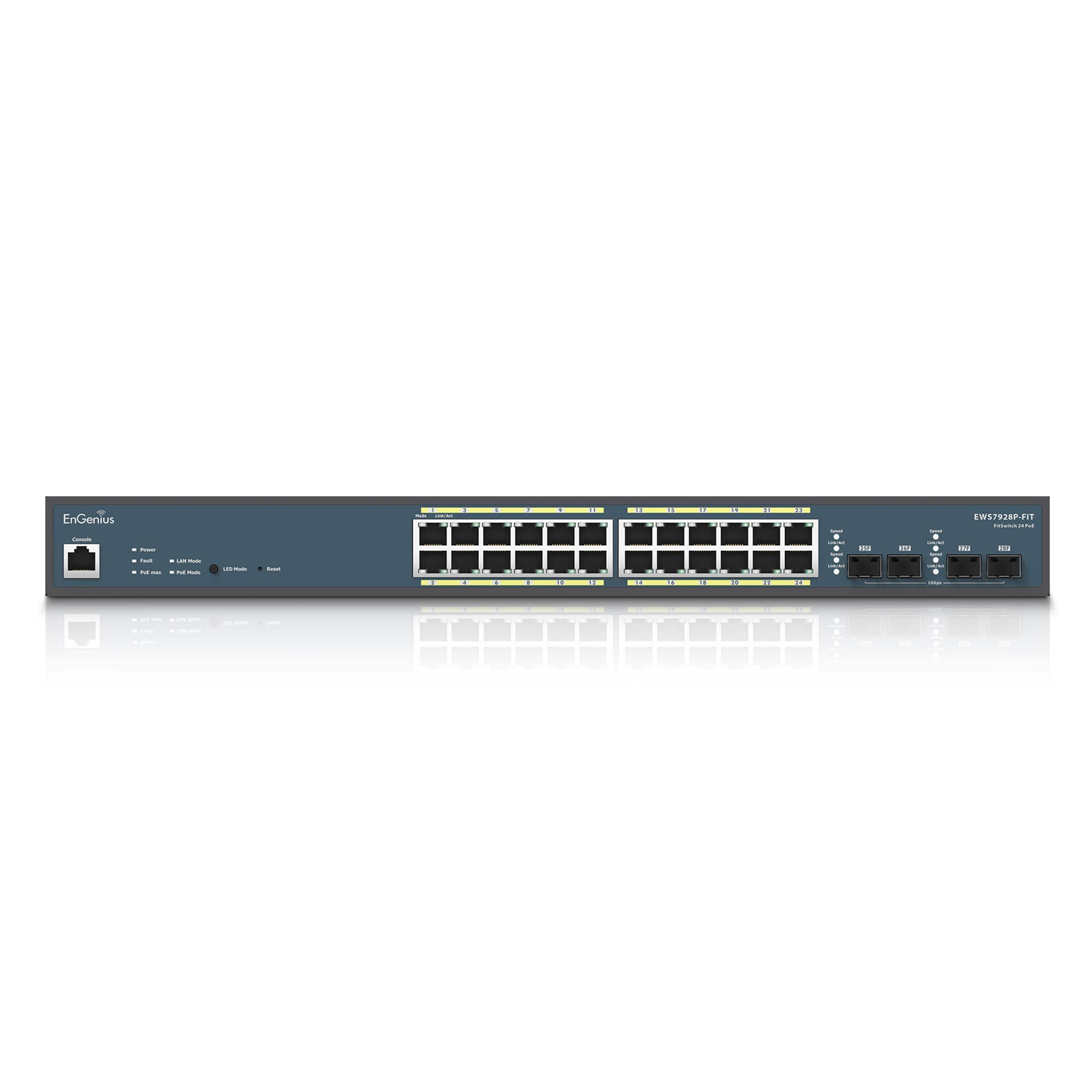 Engenius - Fit EWS7928P-FIT 24-Port Gigabit PoE+ Managed Network Switch, 240W PoE Budget, 4 SFP Uplink Ports, Layer 2+ Sma - metal