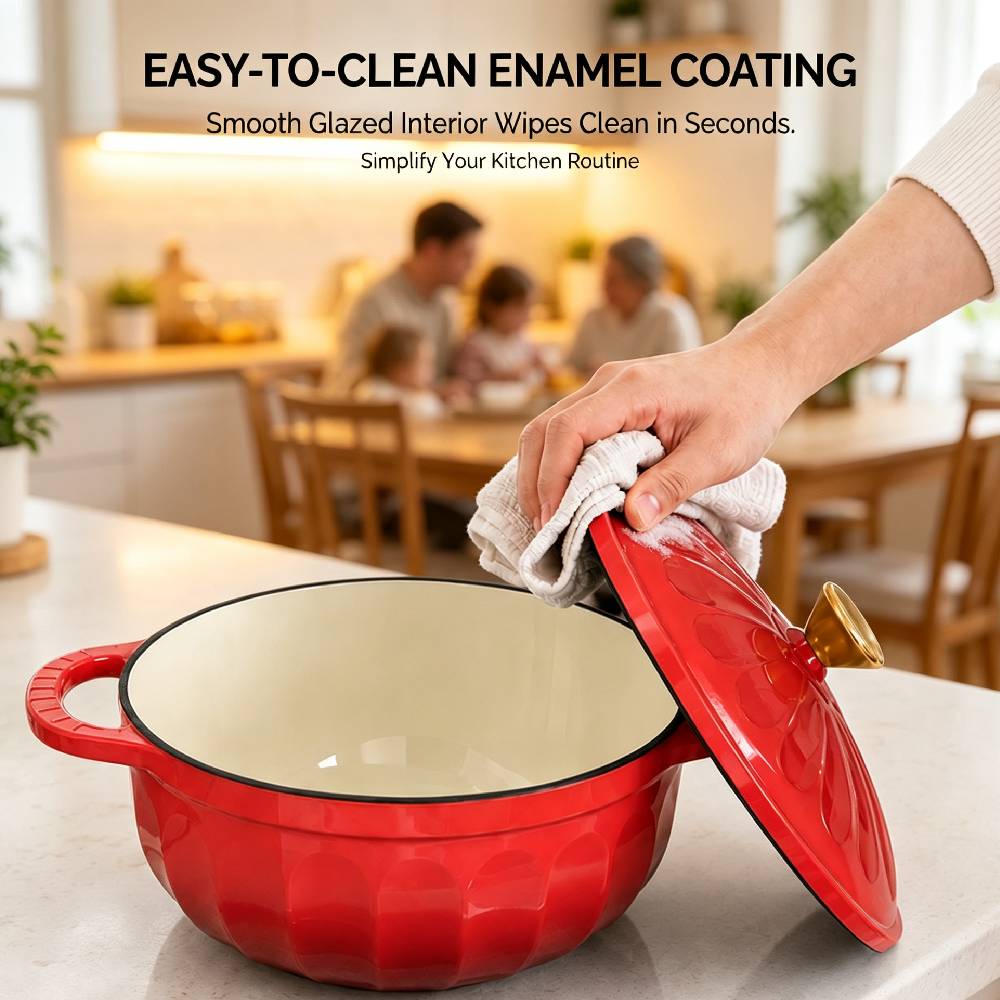 EASY-TO-CLEAN ENAMEL COATING  
Smooth Glazed Interior Wipes Clean in Seconds.  
Simplify Your Kitchen Routine