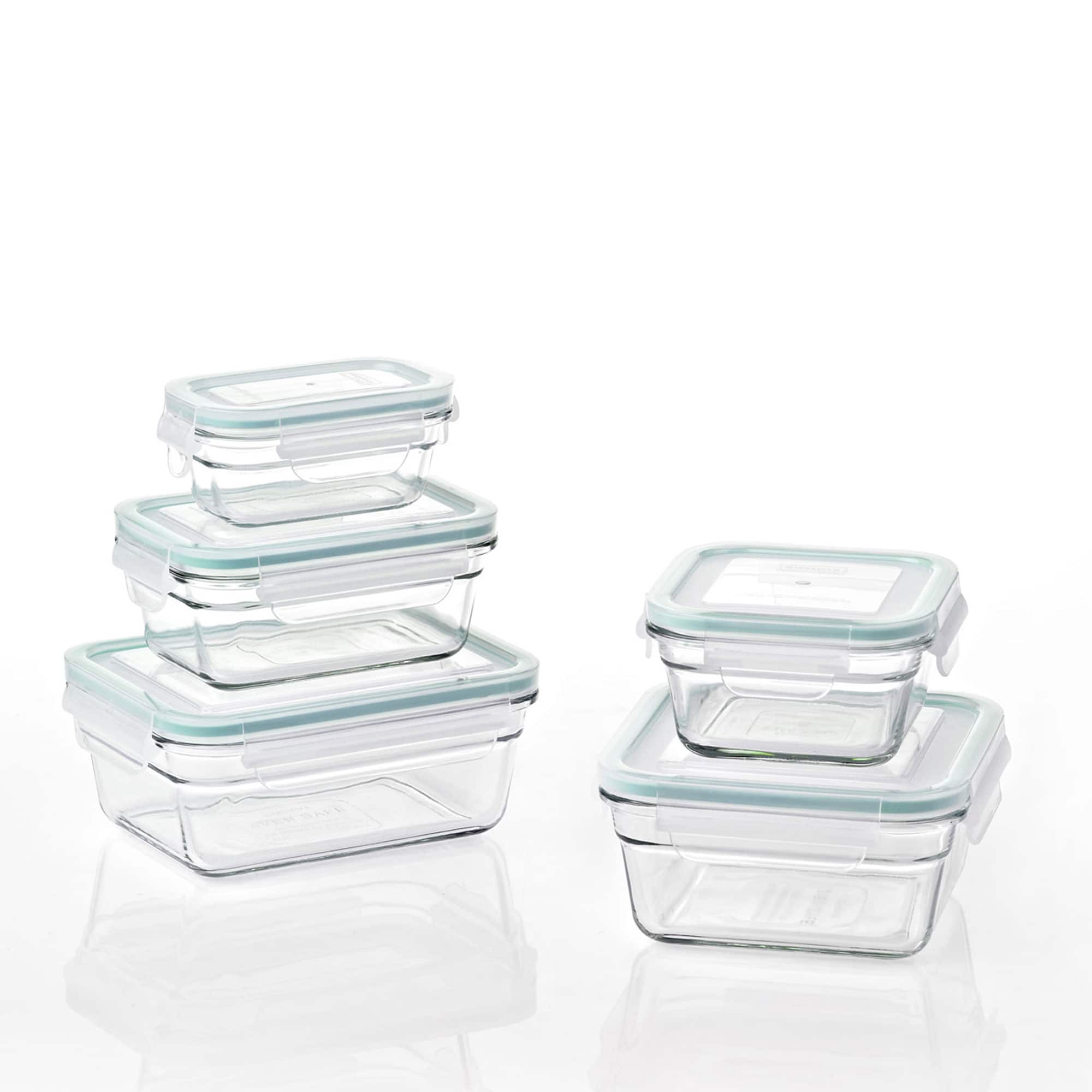 Glasslock - Oven and Microwave Safe Glass Food Storage Containers 10 Piece Set - Clear