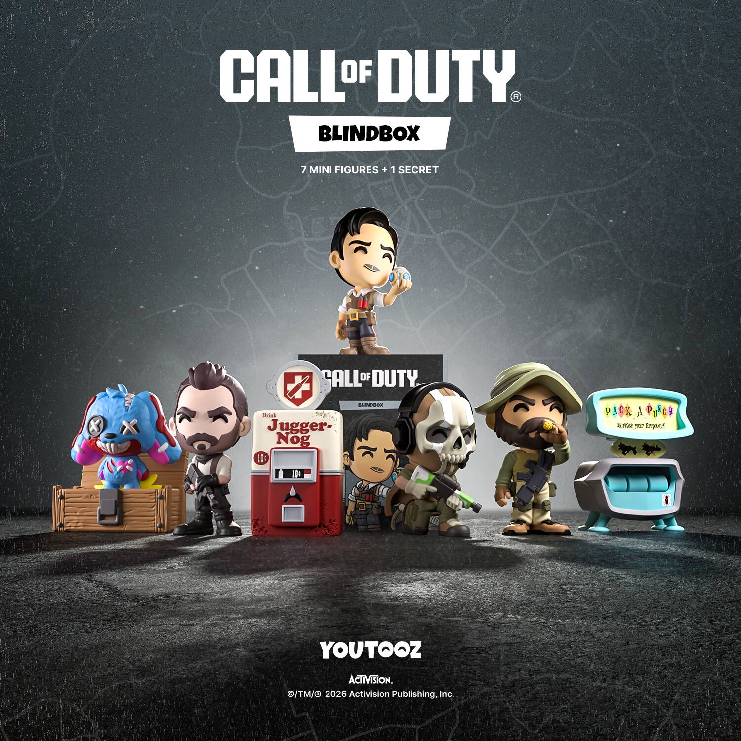 CALL OF DUTY BLINDBOX  
7 MINI FIGURES + 1 SECRET  
CALL OF DUTY  
BLINDBOX  
Drink Jugger-Nog 11:  
YOUR 01 Smort  
YOUTOOZ  
ACTIVISION, /TM/ 2026 Activision Publishing, Inc.