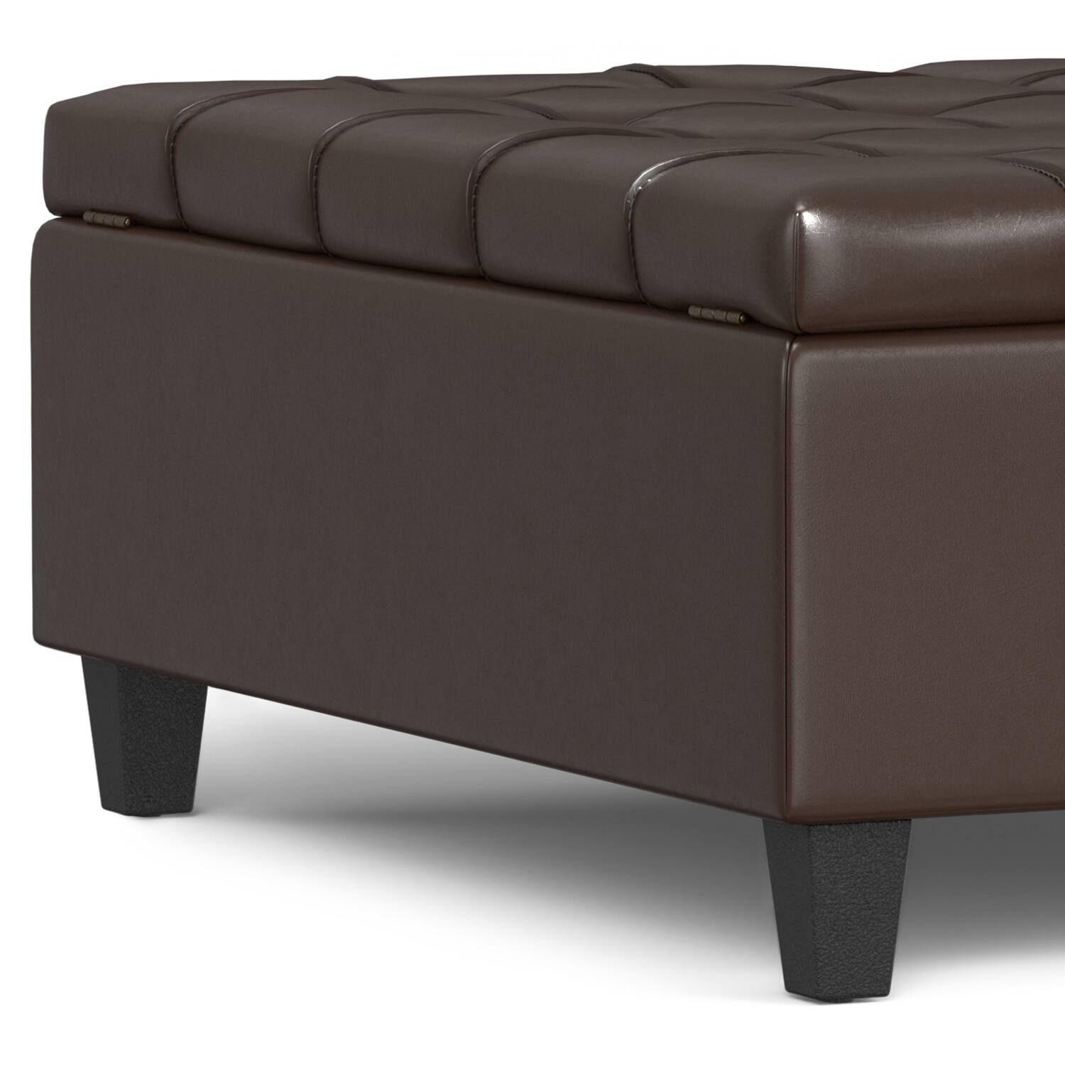 Alt View 5. Simpli Home - Harrison 40 inch Wide Large Square Coffee Table Storage Ottoman in Chocolate Brown Vegan Leather - Chocolate Brown.