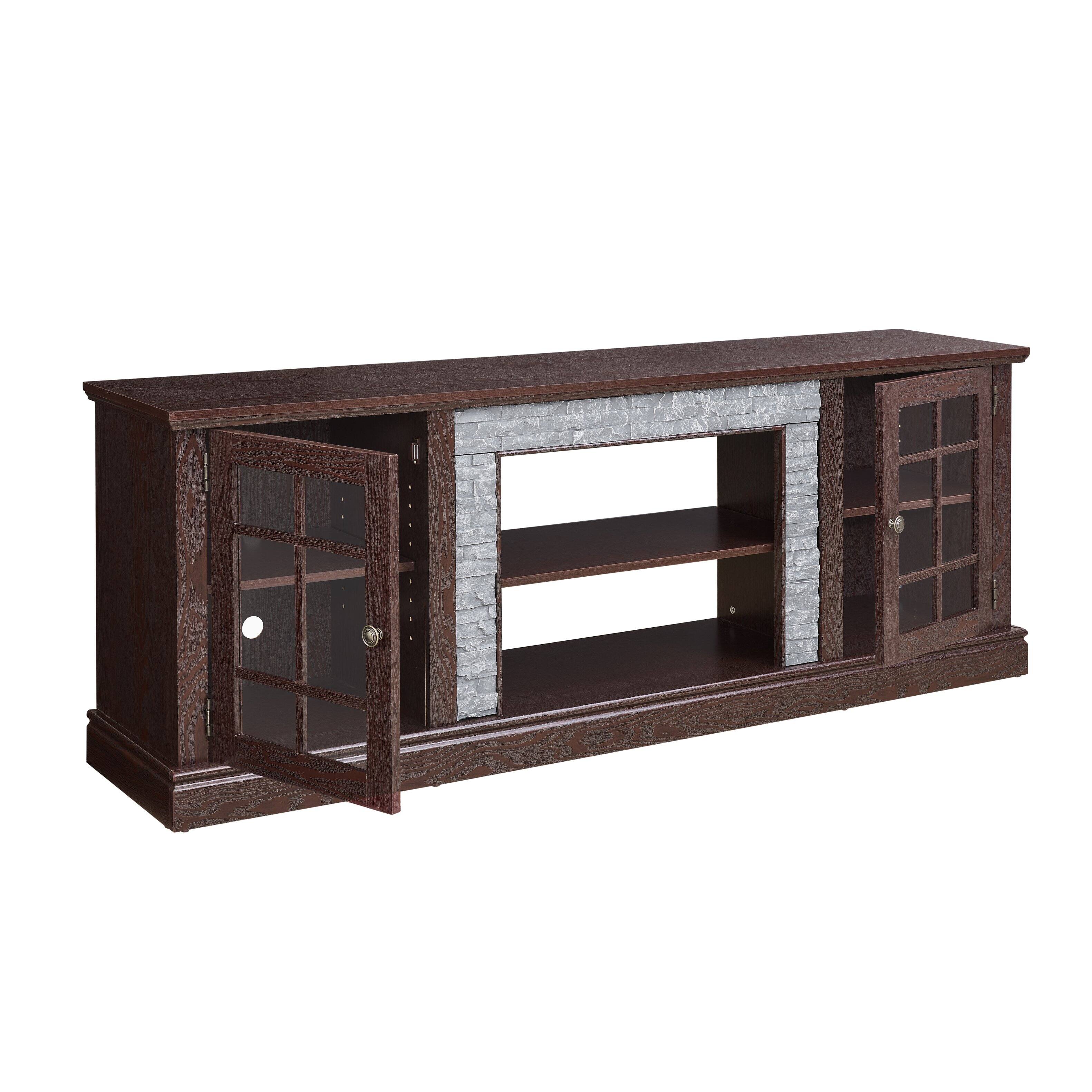 Left. Whisen - 70" Modern Faux Stone Media Console Tabletop TV Stand with 2-Door Storage Entertainment Center - Cherry.