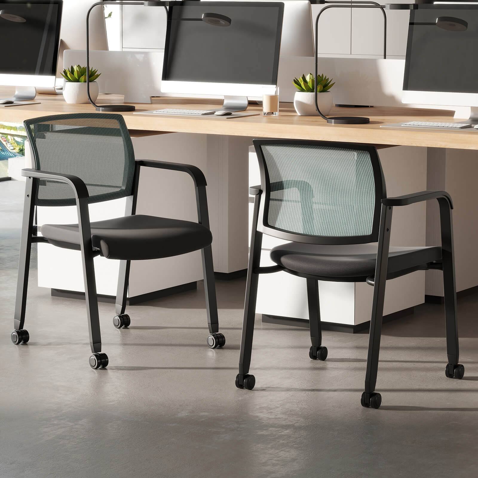Alt View 1. Costway - Costway Conference Chairs Set of 2 Stackable Office Guest Mesh Chair Waiting Room Wheels - Gray.