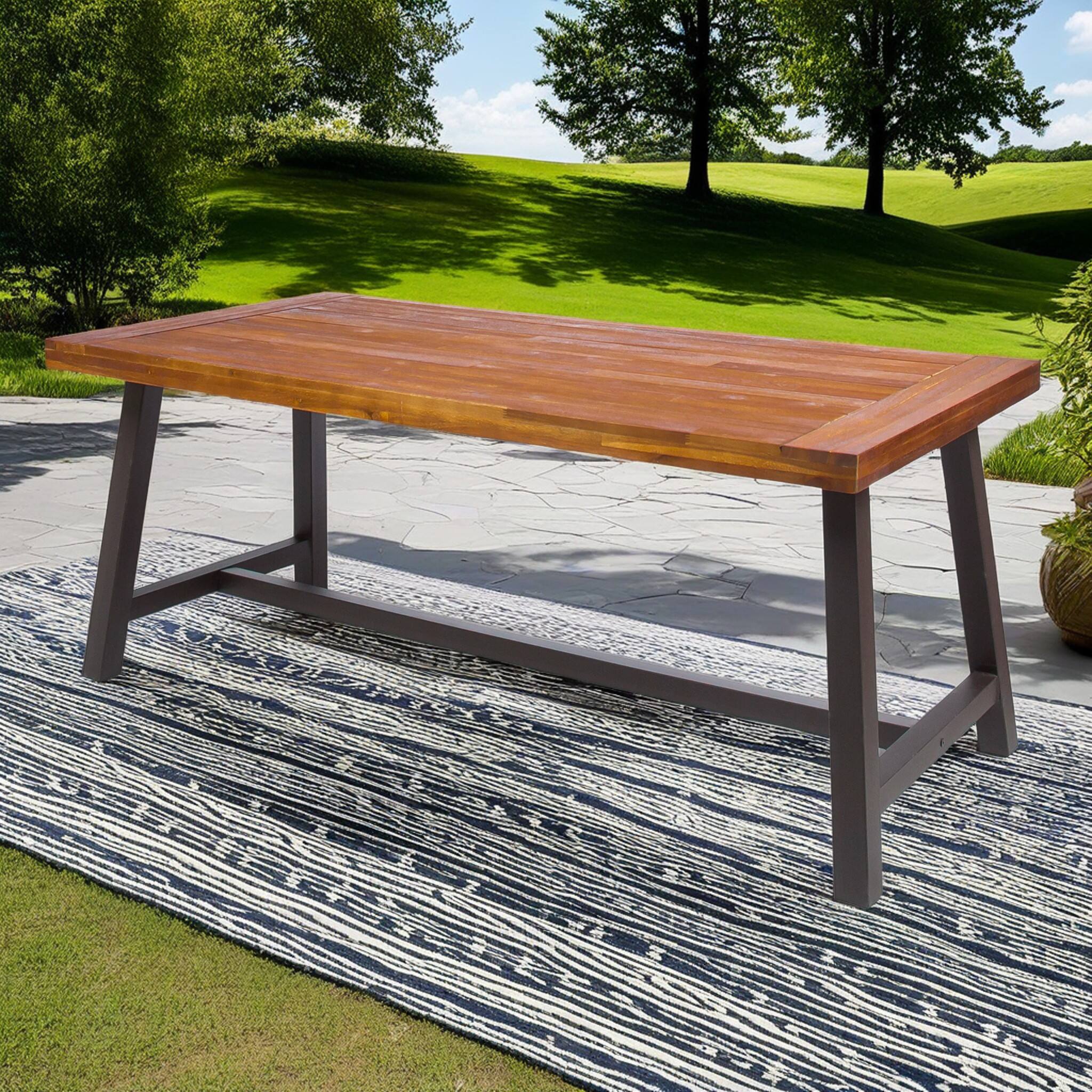 Back. APRILSOUL - Carlie Outdoor Sandblast Finished Dining Table with Rustic Metal Finished Iron Legs - Brown+Black.