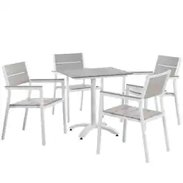 Modway - Maine 5-Piece Outdoor Patio Dining Set - 4-Seater, Metal Frame with Cushioned Chairs - White Light Gray