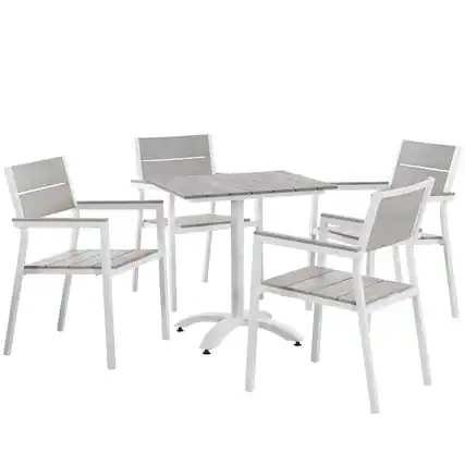 Front. Modway - Maine 5-Piece Outdoor Patio Dining Set - 4-Seater, Metal Frame with Cushioned Chairs - White Light Gray.
