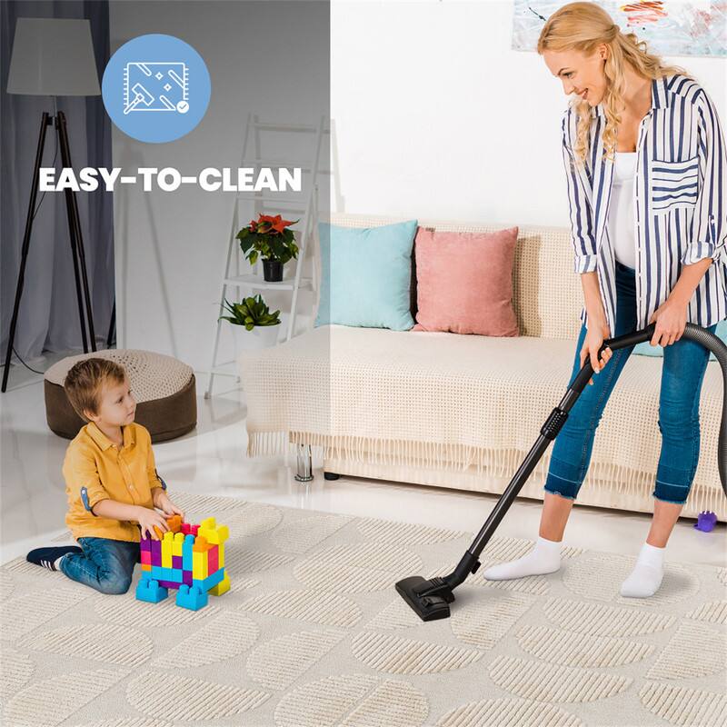 Alt View 2. HTUTWOO - High-Low Indoor Area Rug - 5'3''x7'6'' Geometric Non-Shedding Carpet, Bohemian Style, Living Room Bedroom Kitchen - Beige.