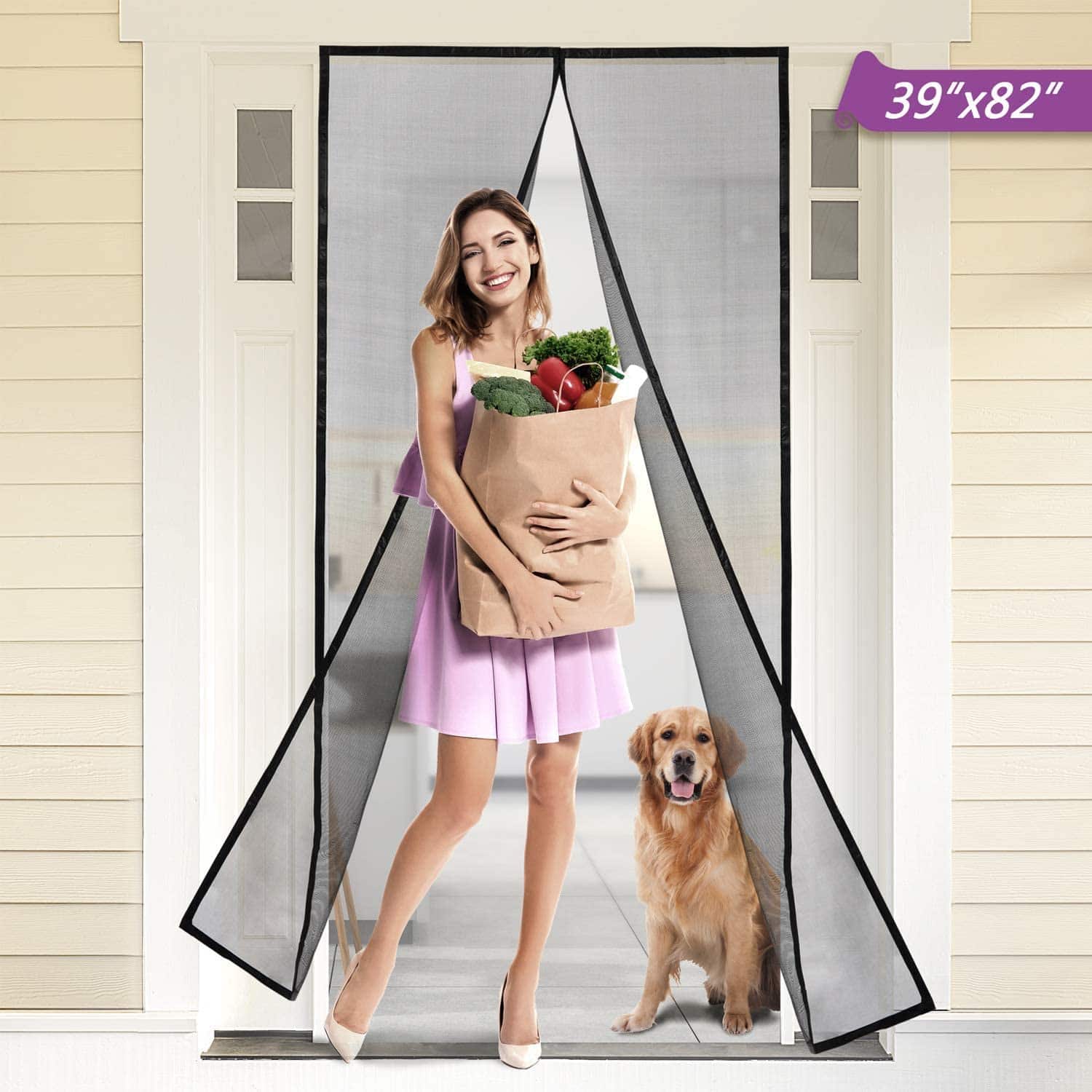 Magnetic Screen Door with Durable Fiberglass Mosquito Mesh Curtain